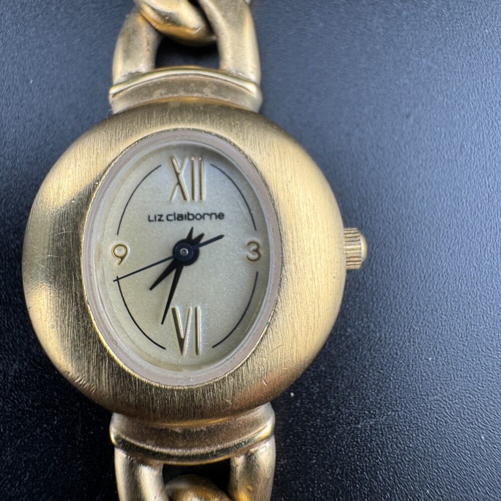 Liz Claiborne Gold-Tone Chain Link Bracelet Watch Oval Dial